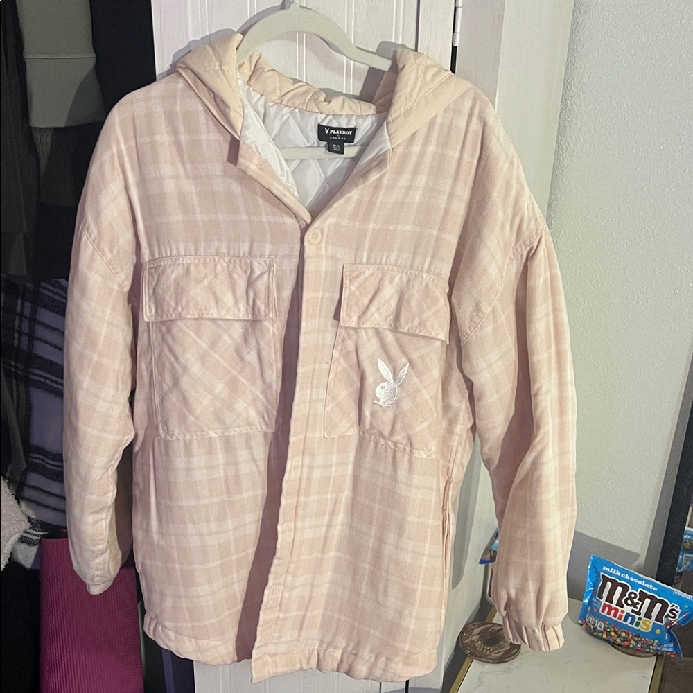 Pink Plaid Puff Jacket playboy x Pacsun